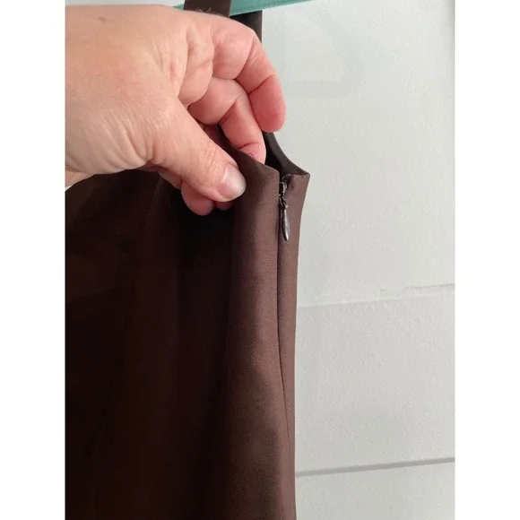 Ann Taylor Brown V-Neck Fit and Flare Sleeveless Midi Dress Size 4 203330 - Picture 3 of 7